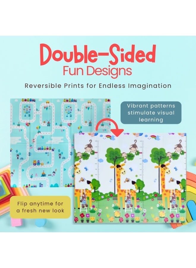 NEXSO Baby Play Mat 200×180cm – Waterproof XPE Foam Foldable Crawling Mat for Babies & Toddlers | Thick Non-Toxic Floor Play Mat | Giraffe & Dreamy City Design