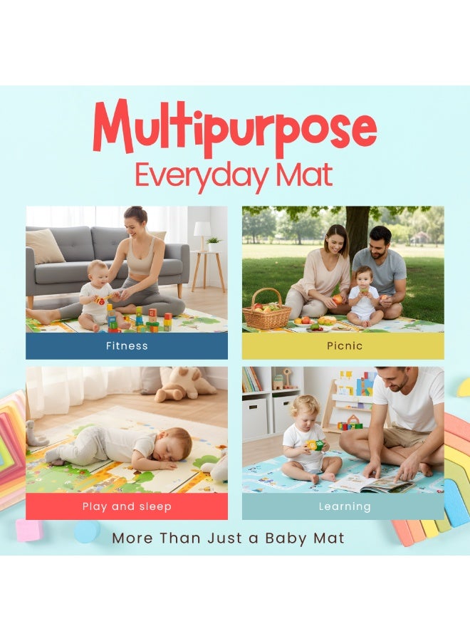 NEXSO Baby Play Mat 200×180cm – Waterproof XPE Foam Foldable Crawling Mat for Babies & Toddlers | Thick Non-Toxic Floor Play Mat | Giraffe & Dreamy City Design