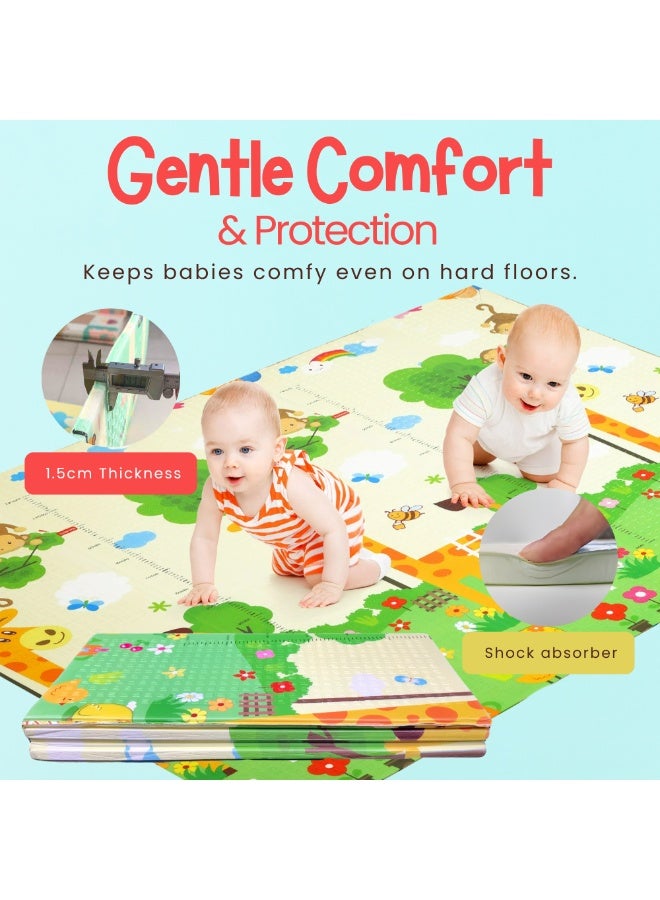 NEXSO Baby Play Mat 200×180cm – Waterproof XPE Foam Foldable Crawling Mat for Babies & Toddlers | Thick Non-Toxic Floor Play Mat | Giraffe & Dreamy City Design