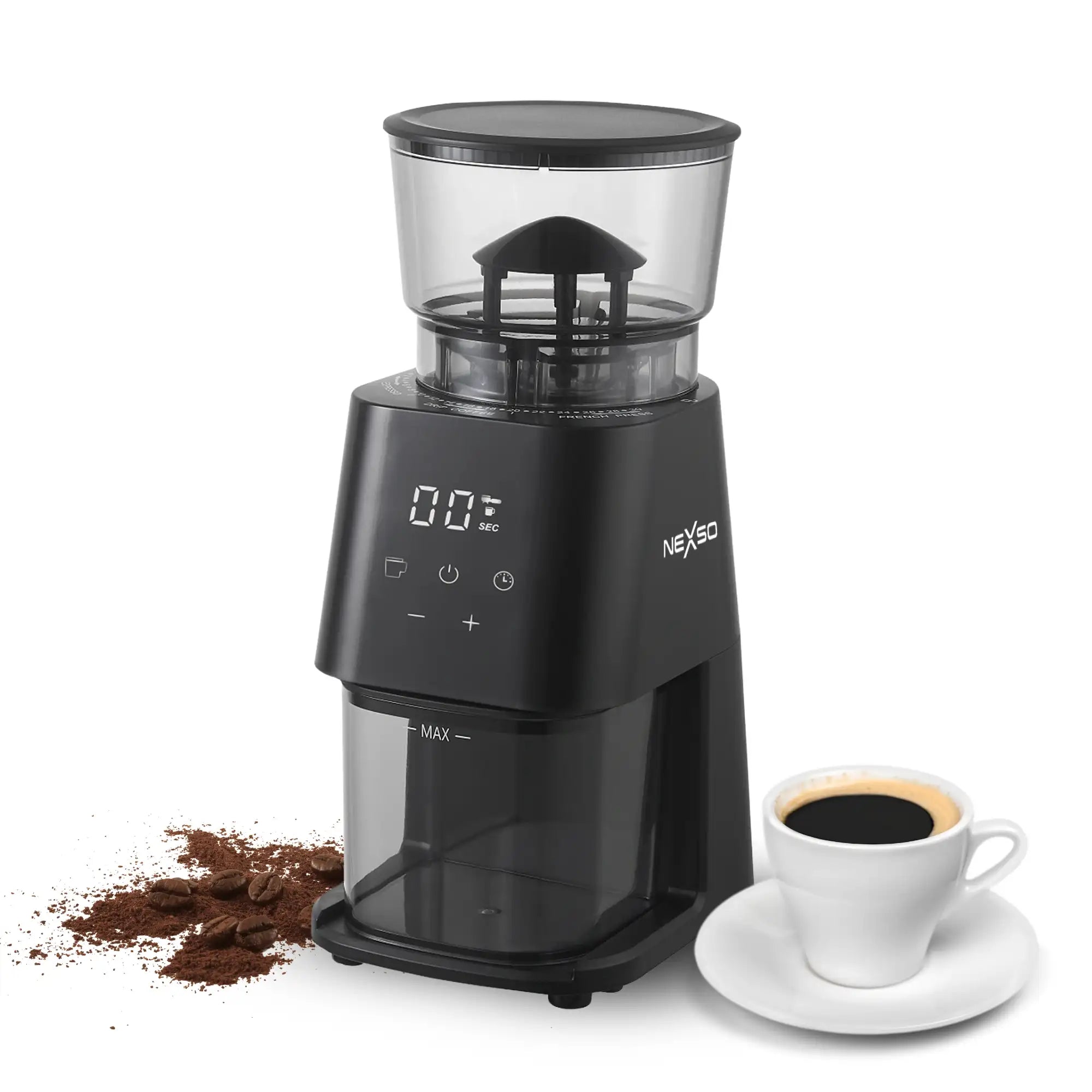 Electric Coffee Grinder – 150W motor, 11 grind settings, 130g capacity, stainless steel blades.