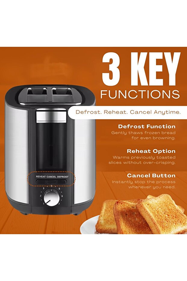 NEXSO 2 Slice Bread Toaster 750W - 7 Browning Levels, Reheat/Defrost/Cancel, Automatic Pop-Up