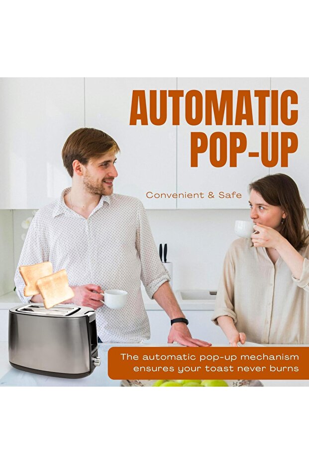 NEXSO 2 Slice Bread Toaster 750W - 7 Browning Levels, Reheat/Defrost/Cancel, Automatic Pop-Up