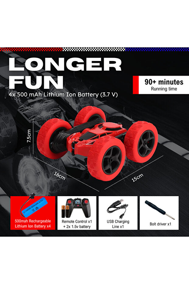 NEXSO 4WD RC Stunt Car with 360° Rotation, 180° Flip, LED Lights, 90+ min Playtime, 2.4GHz Remote