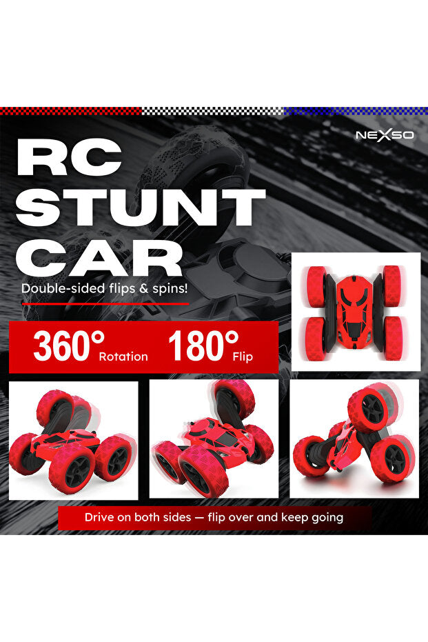 NEXSO 4WD RC Stunt Car with 360° Rotation, 180° Flip, LED Lights, 90+ min Playtime, 2.4GHz Remote