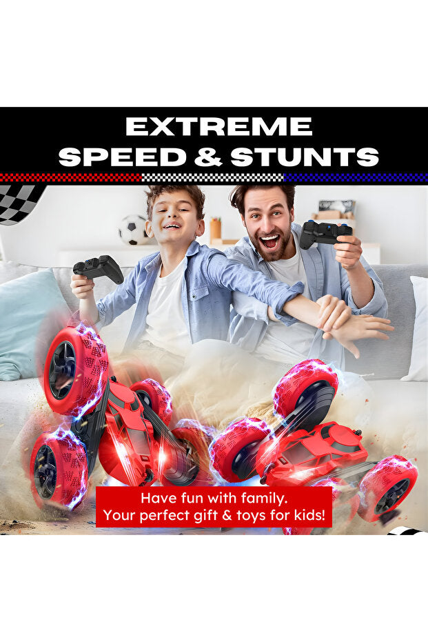 NEXSO 4WD RC Stunt Car with 360° Rotation, 180° Flip, LED Lights, 90+ min Playtime, 2.4GHz Remote