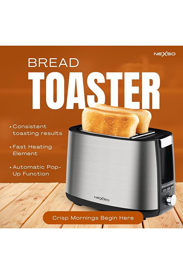 NEXSO 2 Slice Bread Toaster 750W - 7 Browning Levels, Reheat/Defrost/Cancel, Automatic Pop-Up