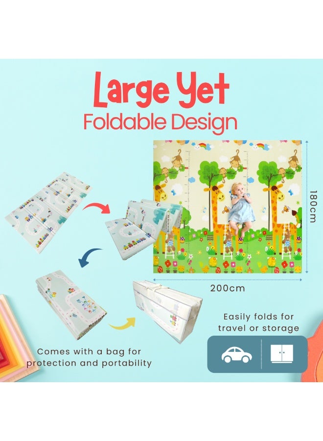 NEXSO Baby Play Mat 200×180cm – Waterproof XPE Foam Foldable Crawling Mat for Babies & Toddlers | Thick Non-Toxic Floor Play Mat | Giraffe & Dreamy City Design