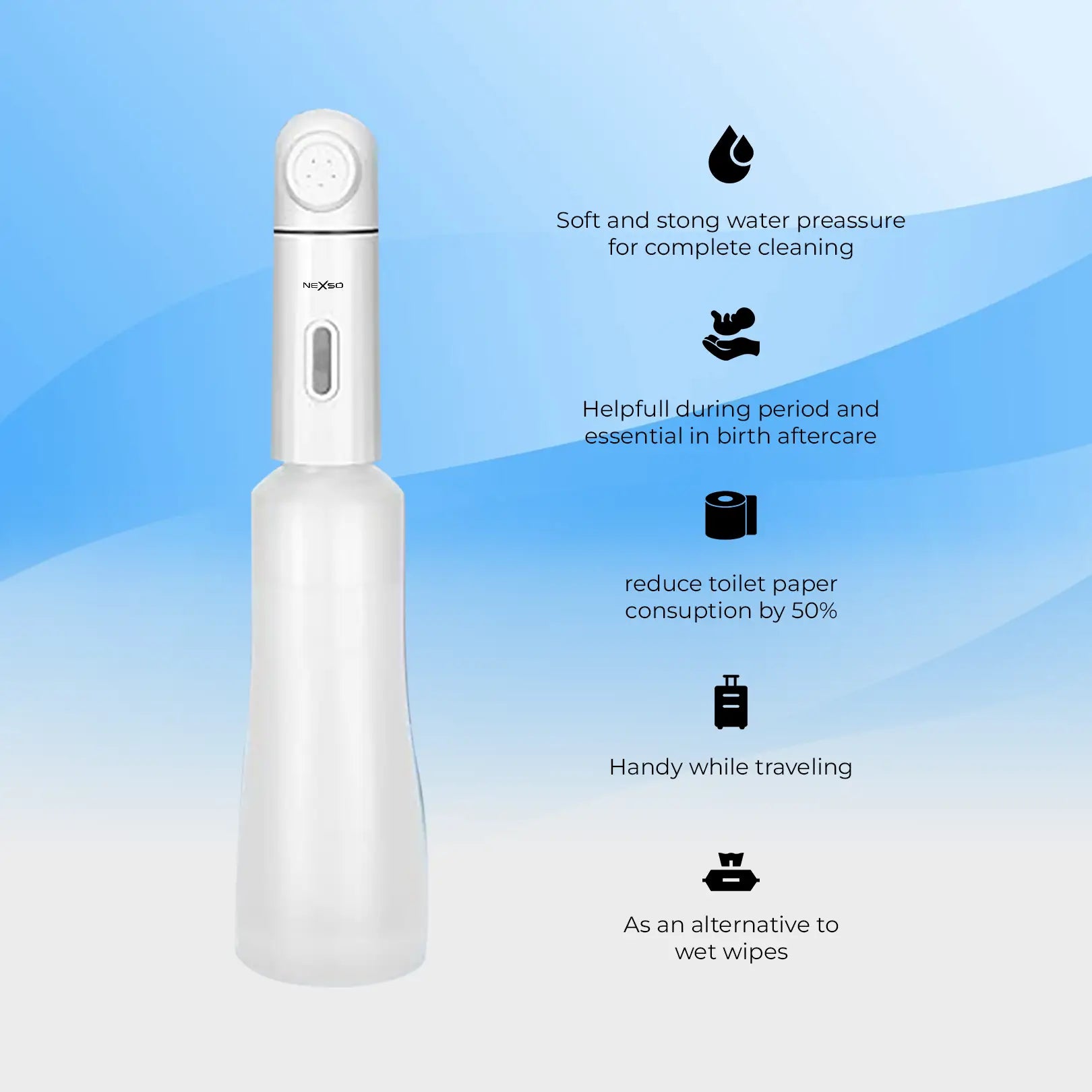 Nexso Portable Bidet 350ml Rechargeable Travel Shattaf