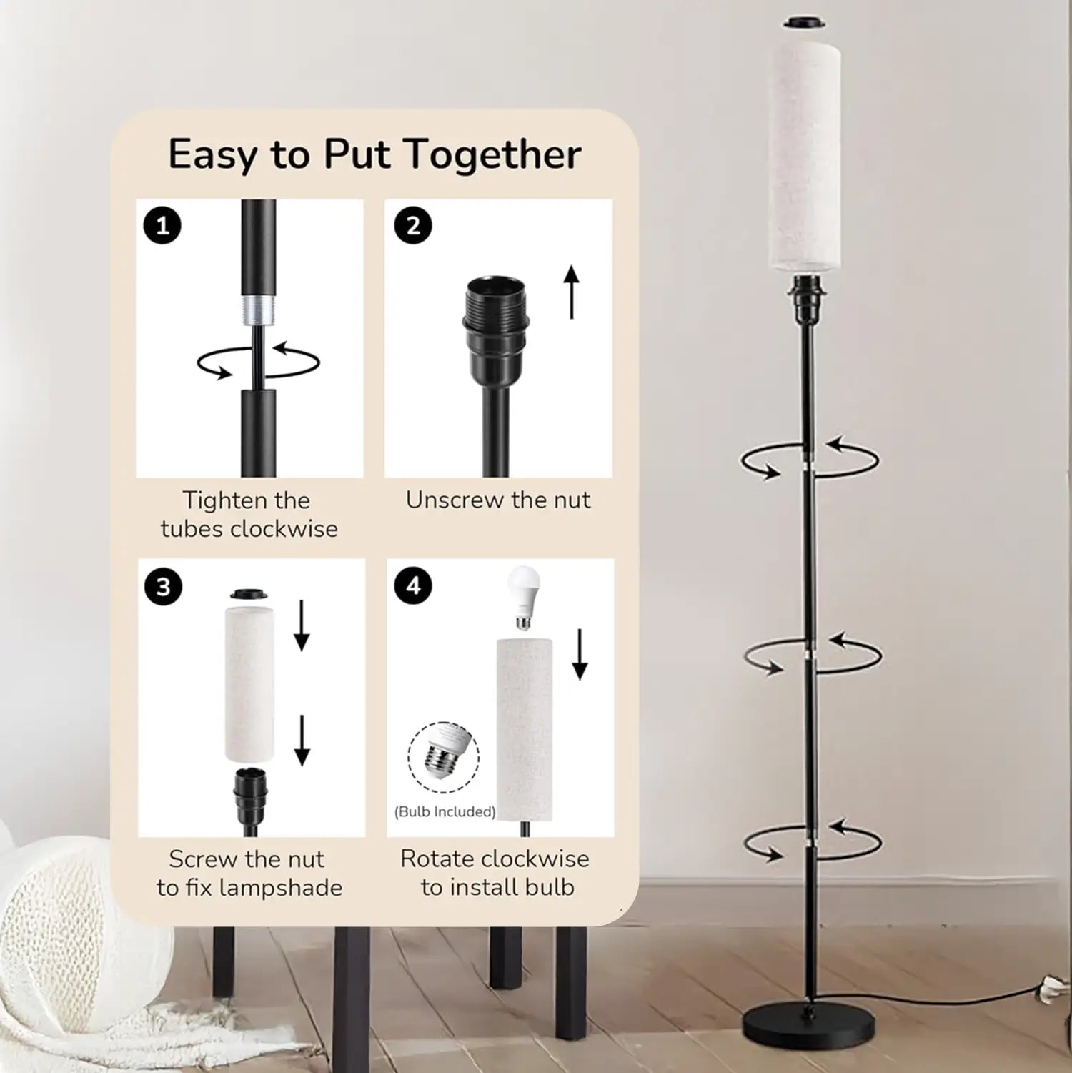 Nexso Vertical Floor Lamp Black 3-Color Remote LED