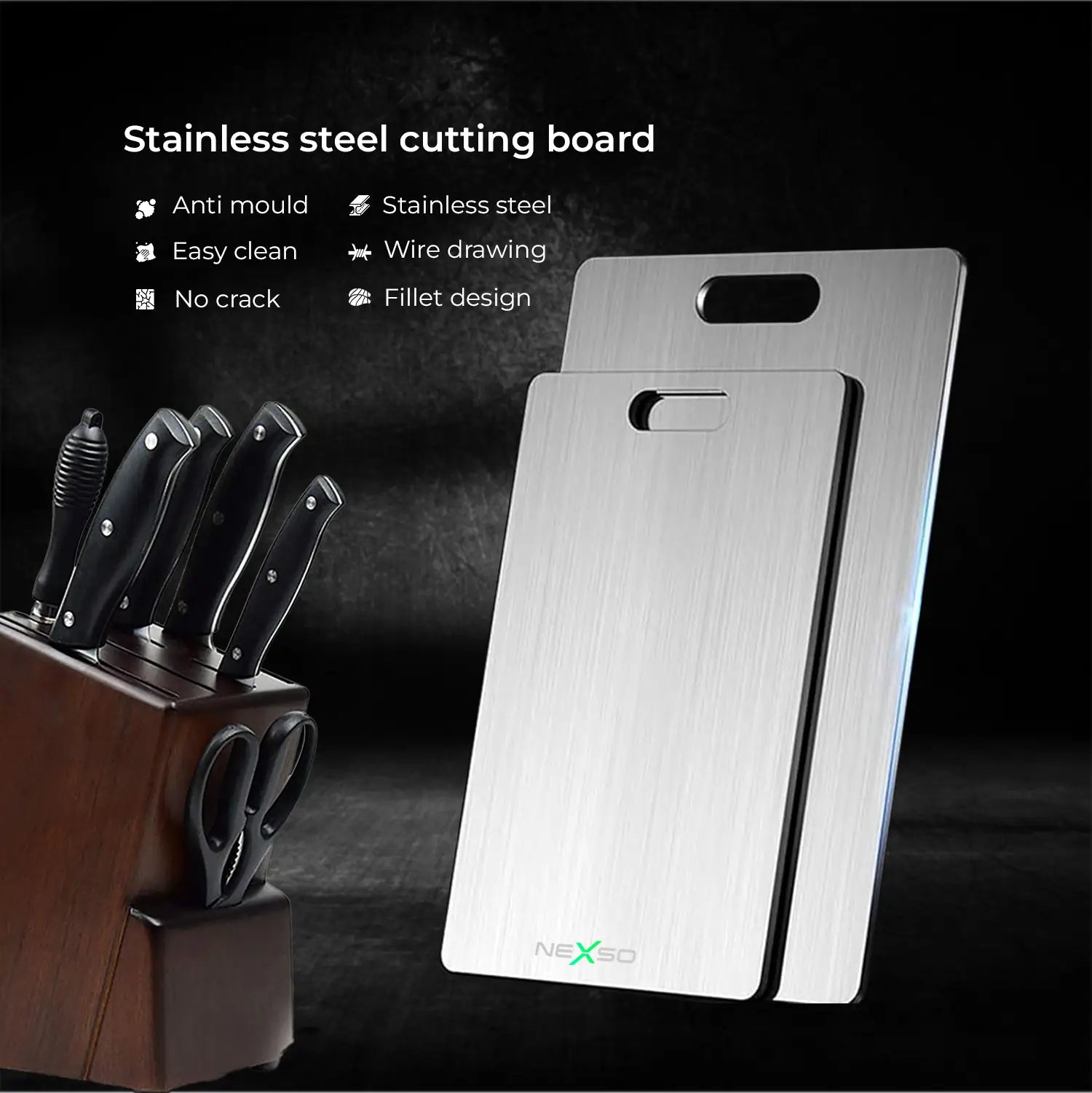 Nexso Stainless Steel Cutting Board Set 2pcs Rust-Proof