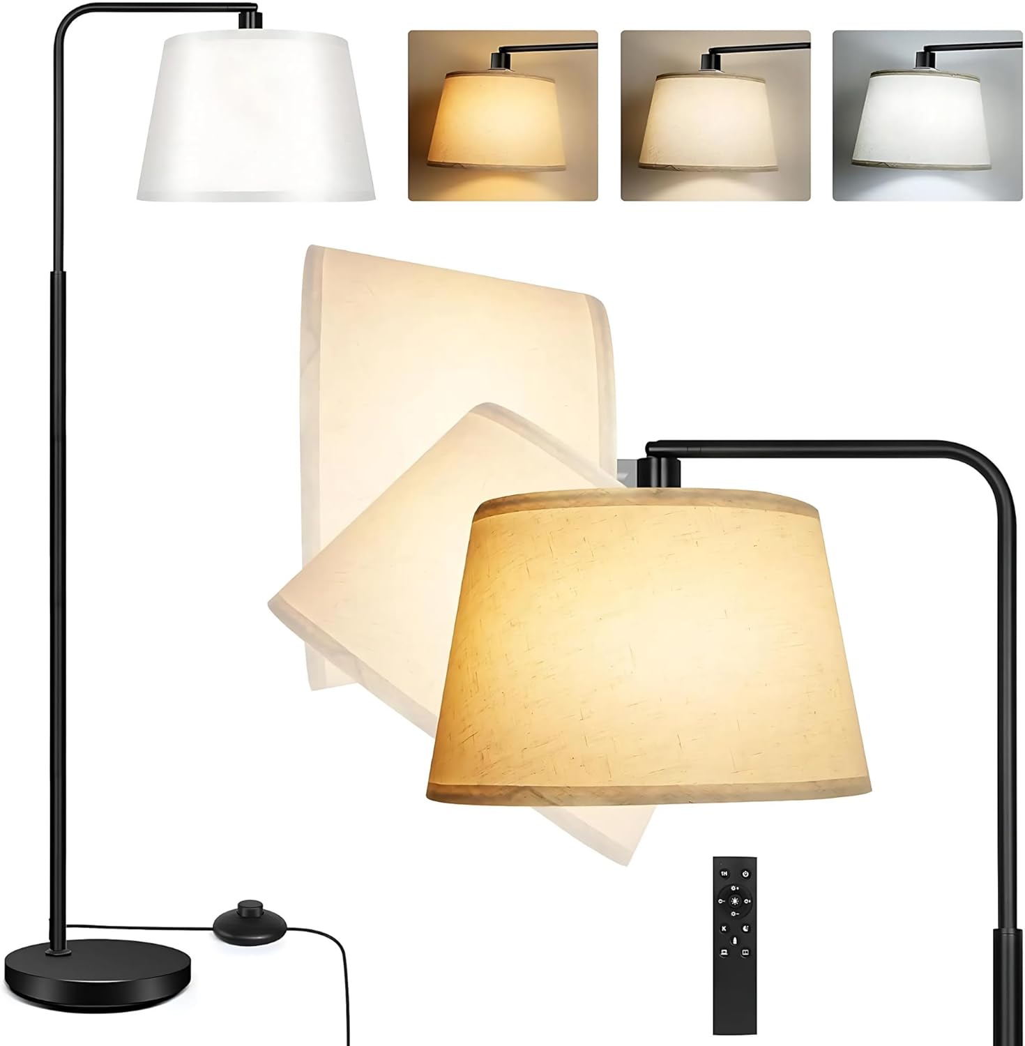 Nexso Fully Arc Floor Lamp Black 3-Color Remote LED