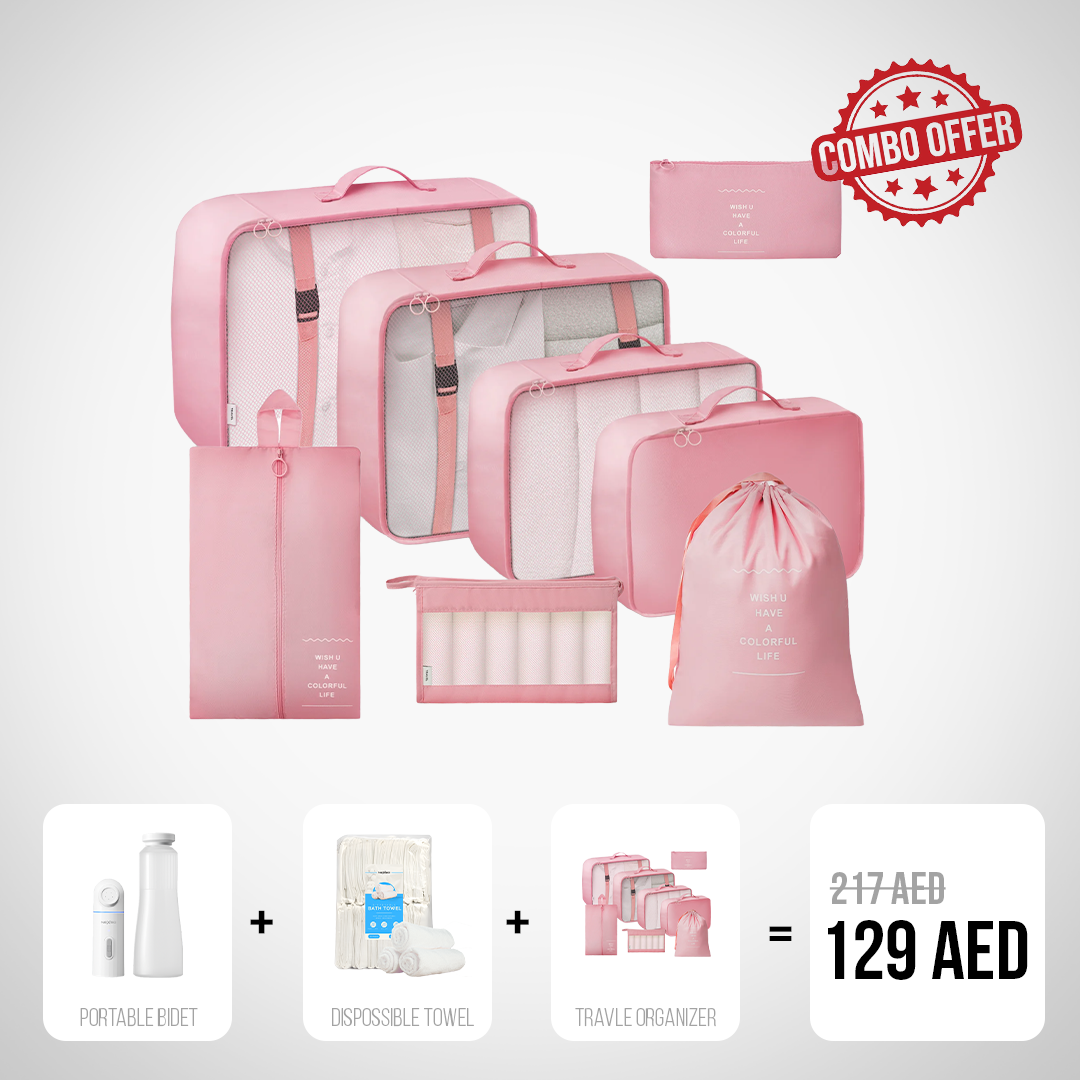 Travel Bundle#3 (Portable Bidet + Disposable Bath Towels + Travel Organizer Pink)