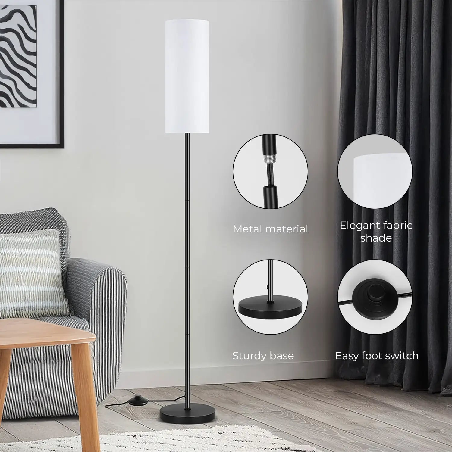 Nexso Vertical Floor Lamp Black 3-Color Remote LED
