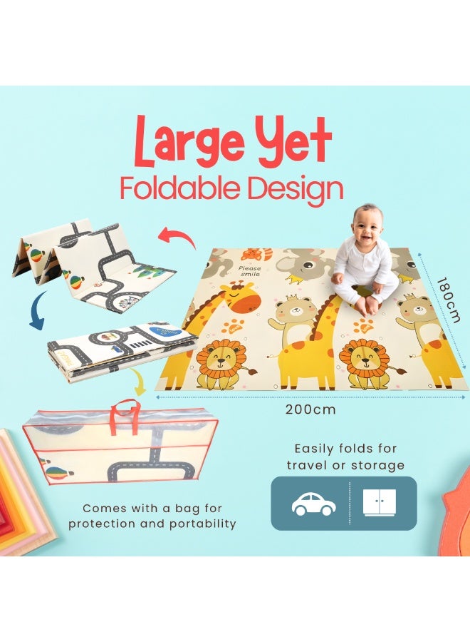 NEXSO Baby Play Mat 200×180cm – Waterproof XPE Foam Foldable Crawling Mat for Babies & Toddlers | Non-Toxic Thick Floor Play Mat | Pet World & Track Design