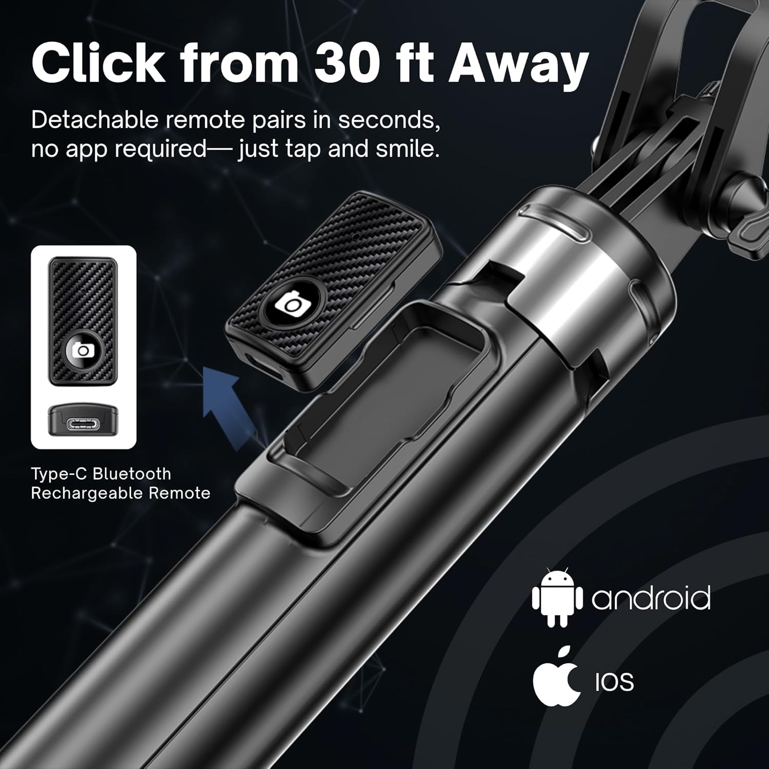 Nexso Magnetic Selfie Stick Tripod Bluetooth 1.34m