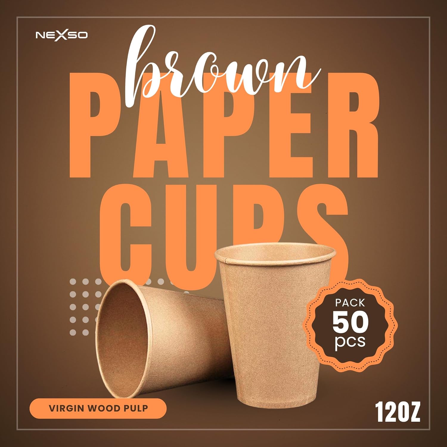 NEXSO 12oz Brown Disposable Coffee Cups – Eco-Friendly 50pcs