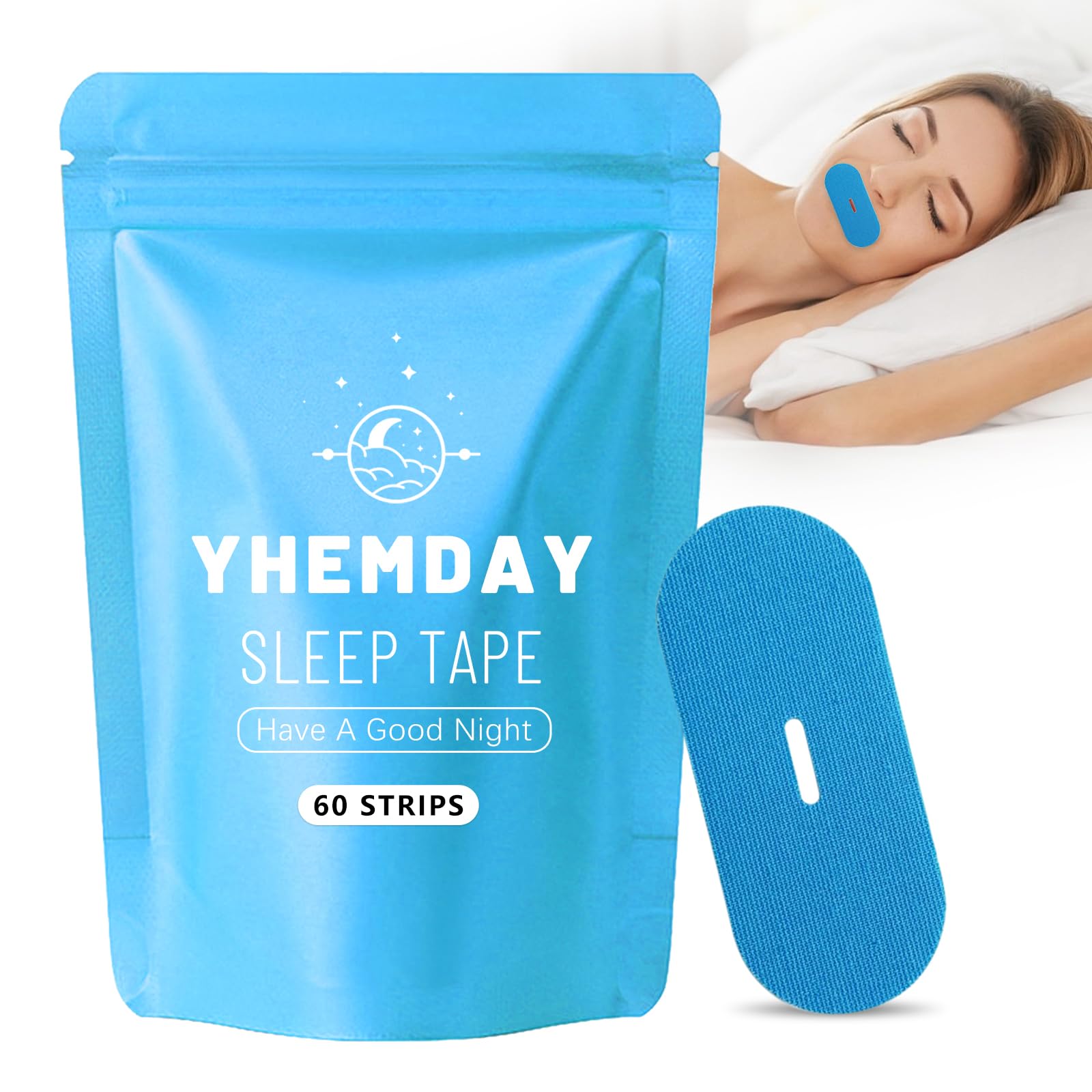 Yhemday Mouth Tape for Sleeping - Anti Snoring Strips for Better Sleep - Comfortable & Hypoallergenic - Promote Nasal Breathing (Blue, 30)