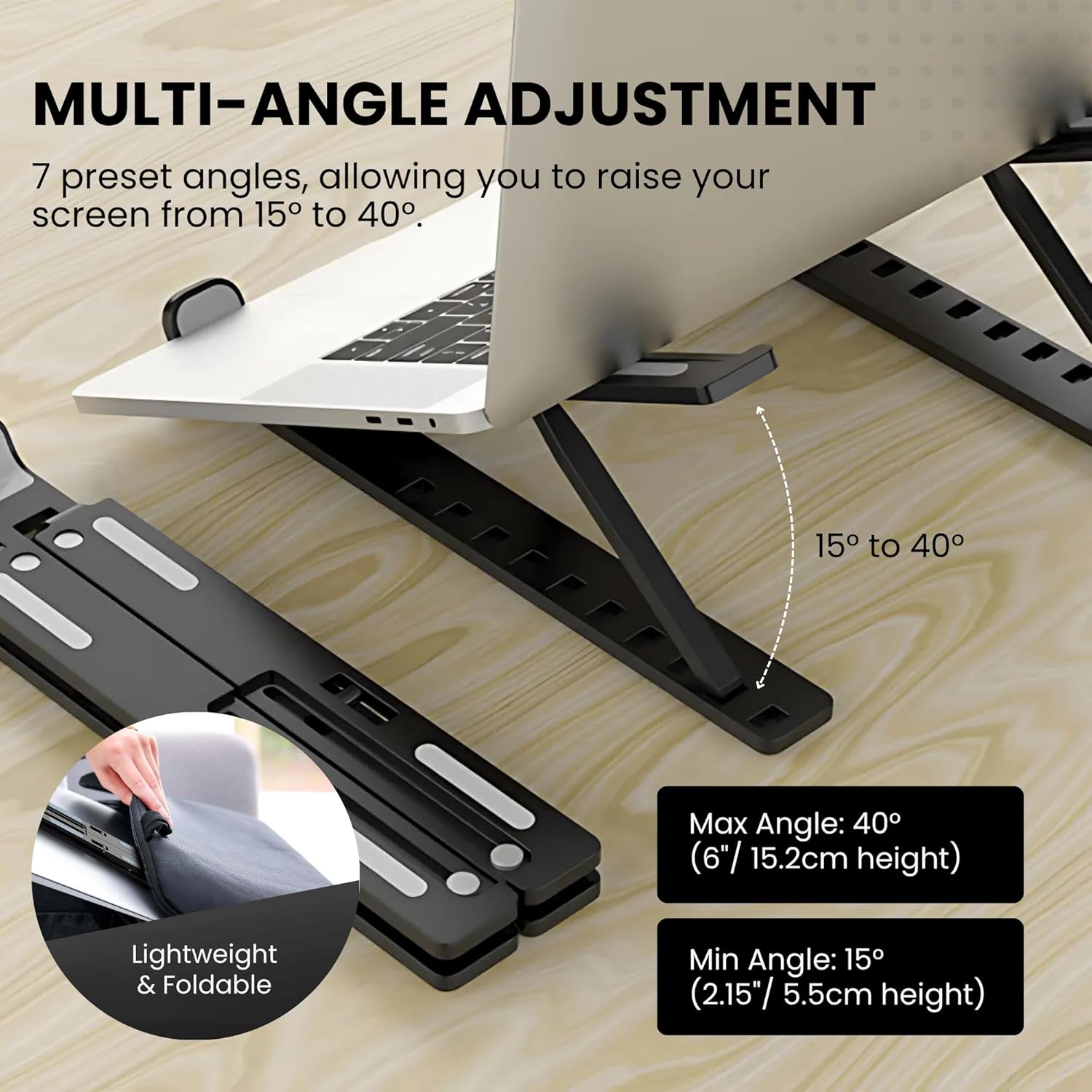 Nexso Adjustable Laptop Stand Black Aluminium 7-Angle