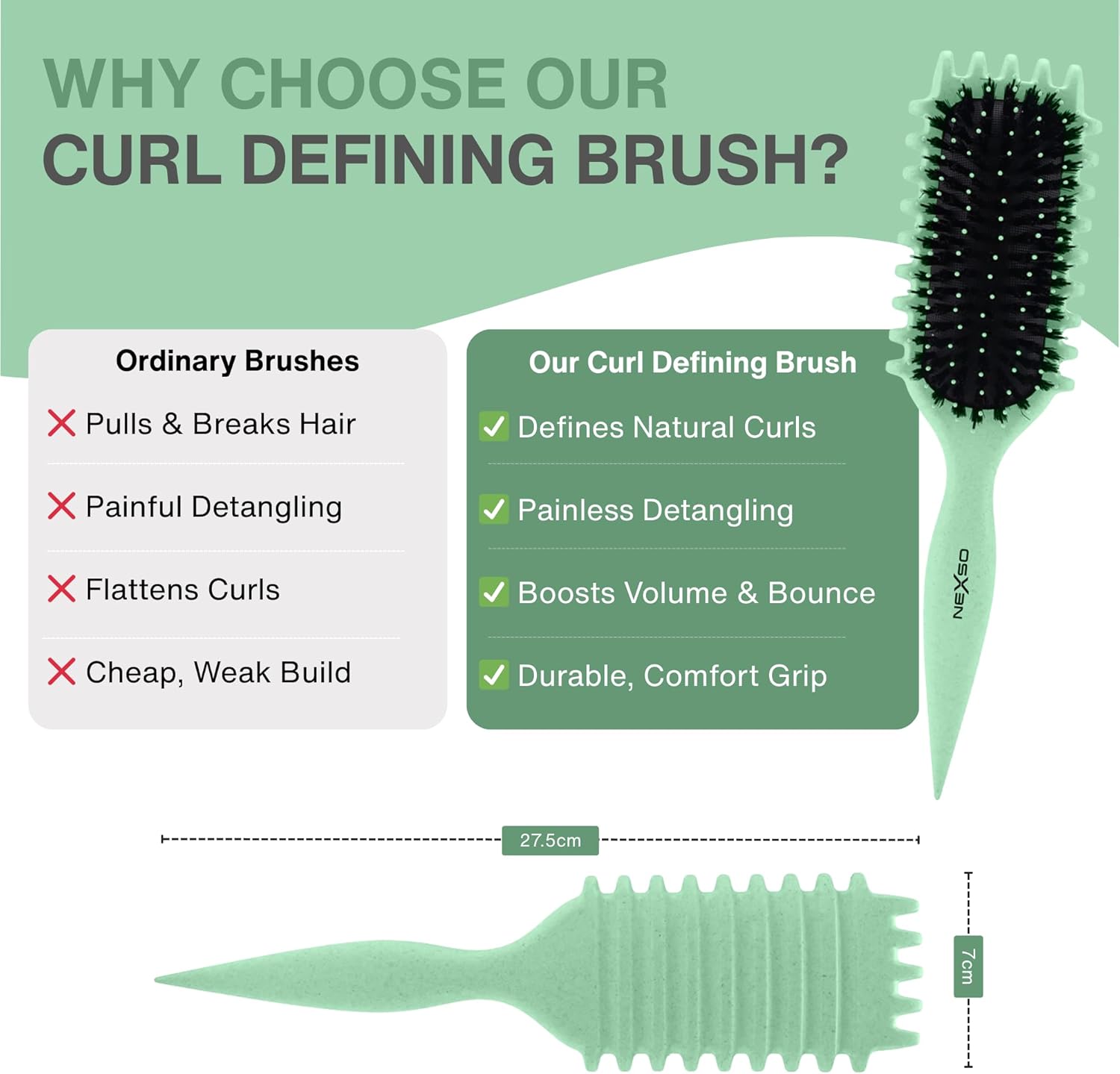 Nexso Curl Defining Hair Brush – Heat-Resistant, Green