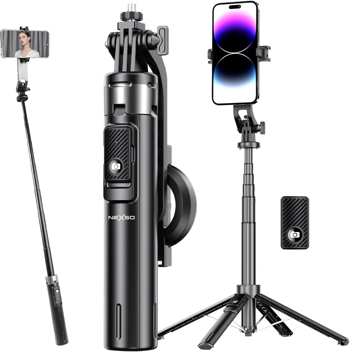 Nexso Magnetic Selfie Stick Tripod Bluetooth 1.34m