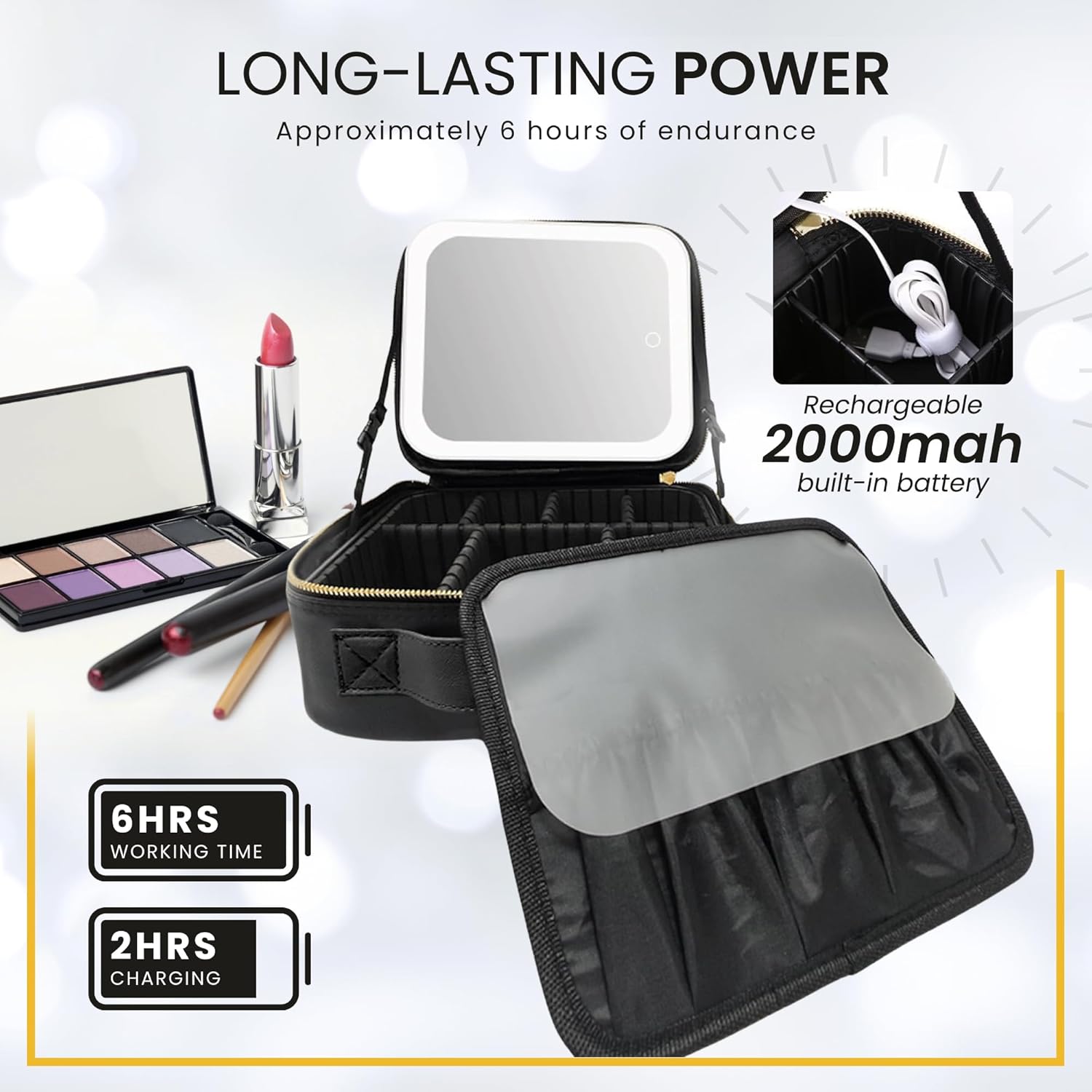 NEXSO Black Makeup Bag – LED Mirror Cosmetic Organizer