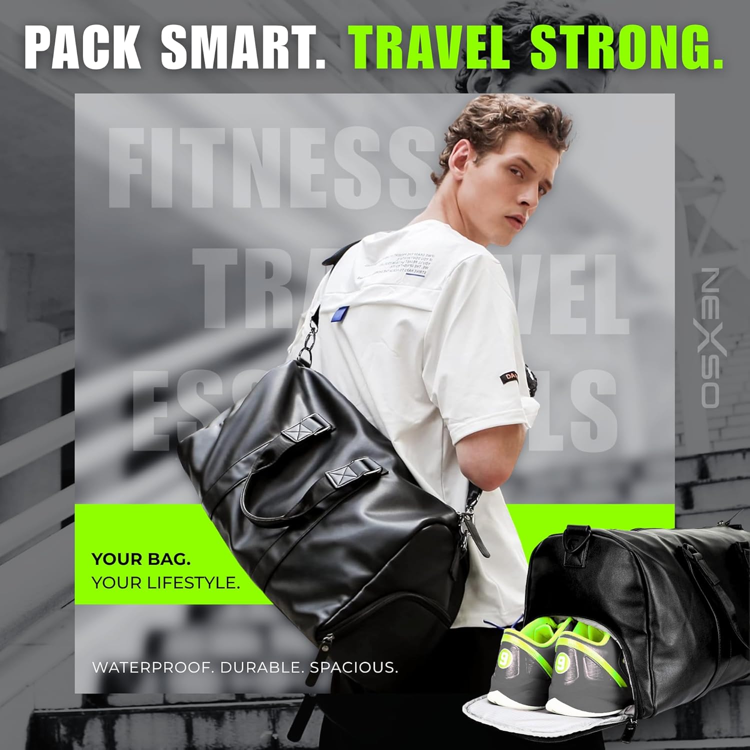 NEXSO Waterproof Gym Bag 40L – Sports Duffel Travel Bag