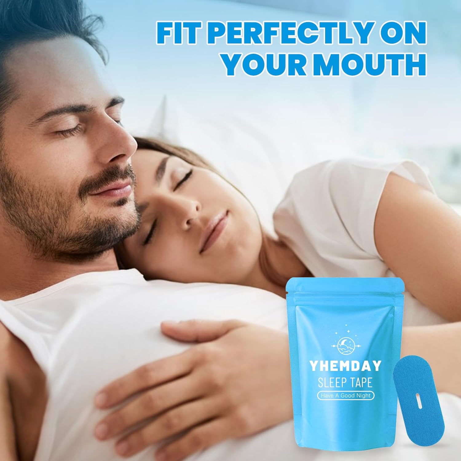 Yhemday Mouth Tape for Sleeping - Anti Snoring Strips for Better Sleep - Comfortable & Hypoallergenic - Promote Nasal Breathing (Blue, 30)
