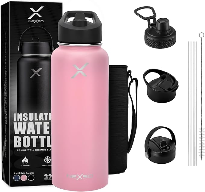 Insulated Stainless Steel Water Bottle 1000ml | Double Wall Thermos with 3 Leak-Proof Lids, Straw Brush & Carrying Bag – Hot & Cold Flask for Gym, Travel, Office & Outdoor Use