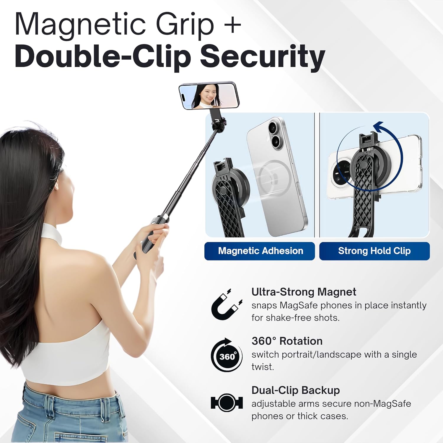 Nexso Magnetic Selfie Stick Tripod Bluetooth 1.34m