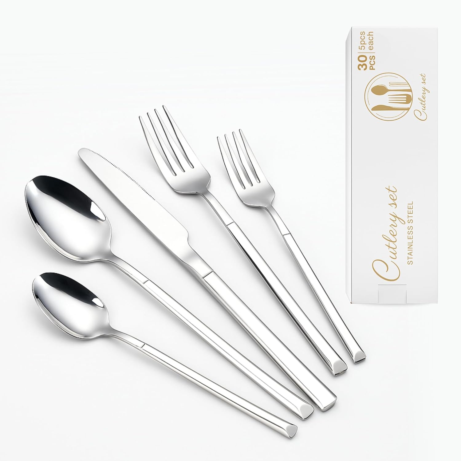 Nexso 30pcs Silver Cutlery Set Stainless Steel Mirror