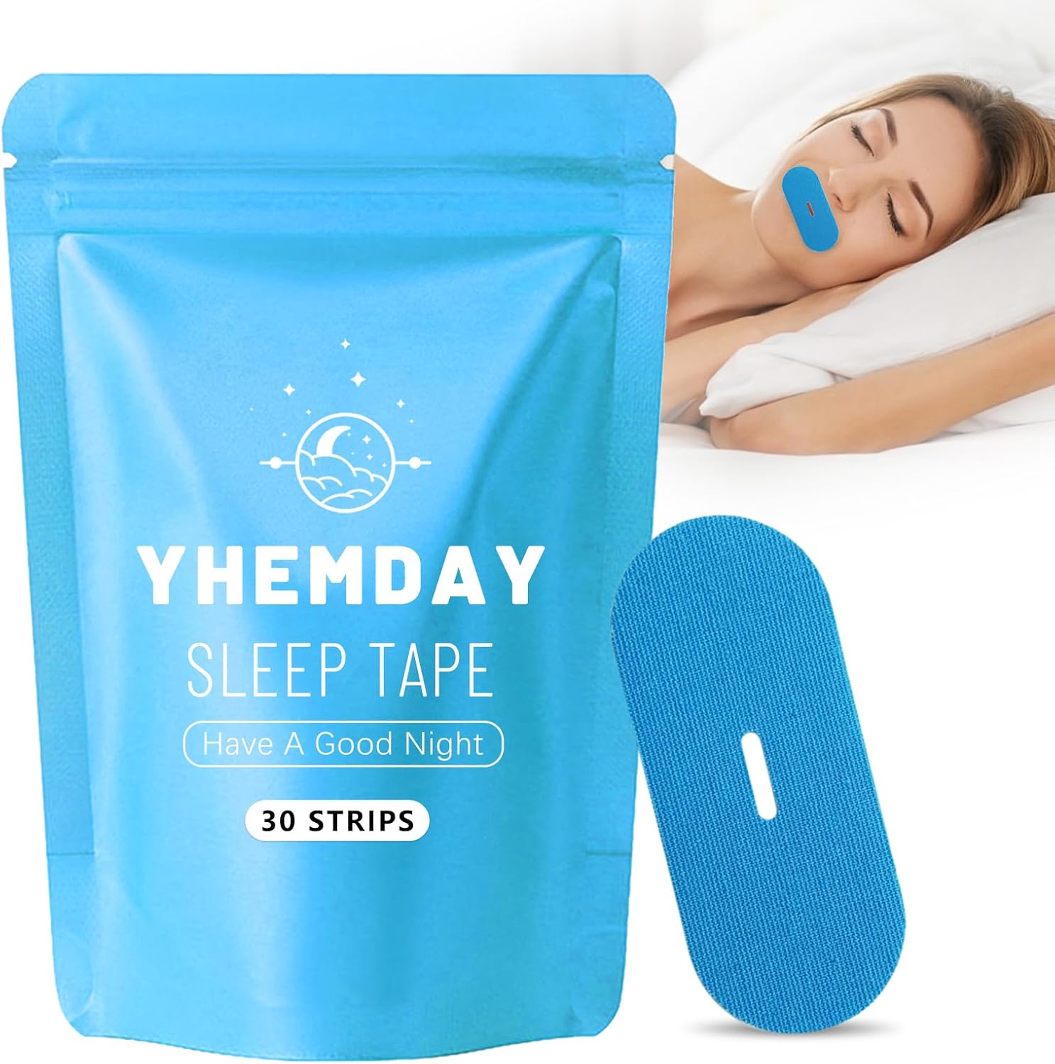 Yhemday Mouth Tape for Sleeping - Anti Snoring Strips for Better Sleep - Comfortable & Hypoallergenic - Promote Nasal Breathing (Blue, 30)