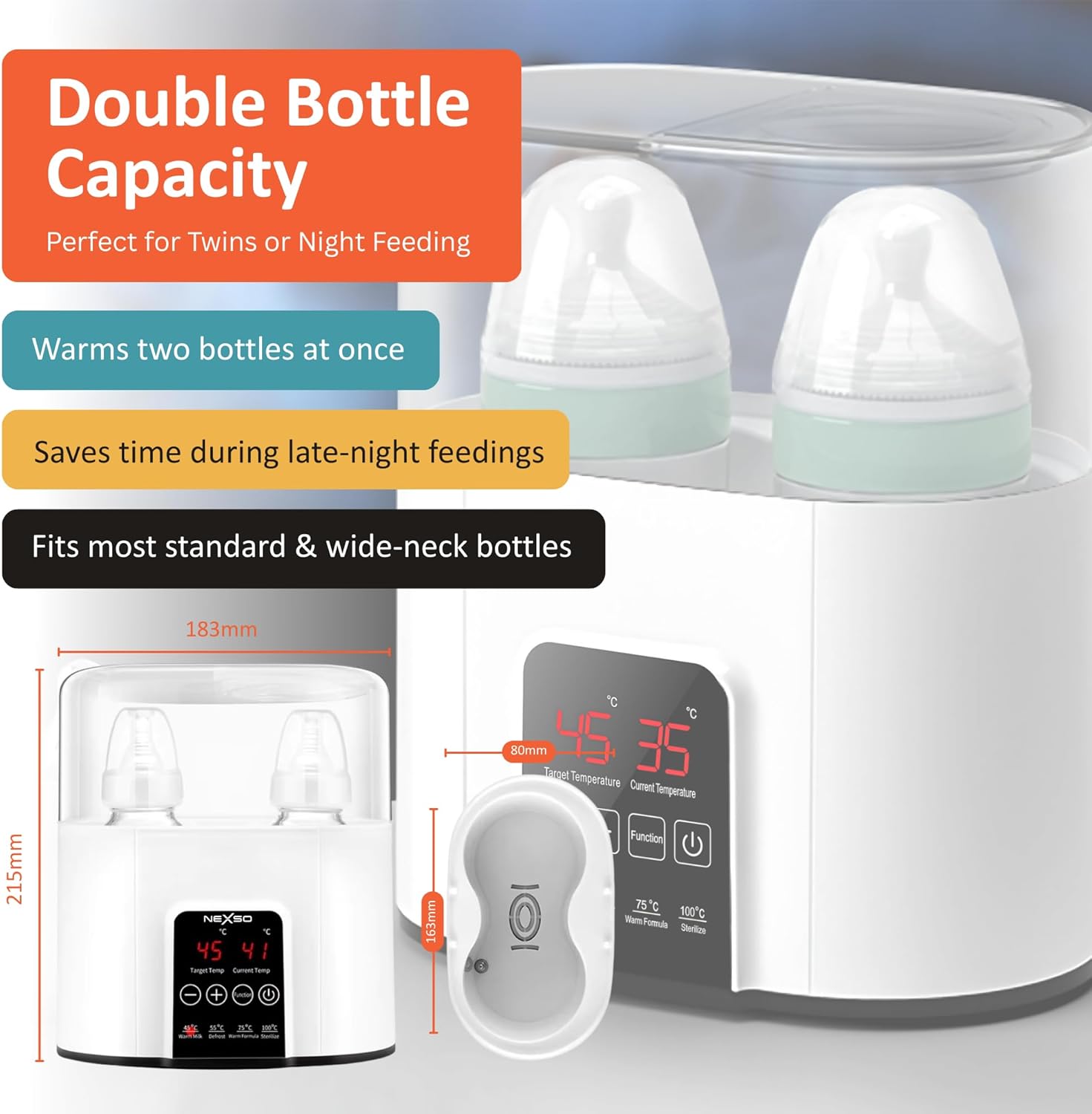 Nexso N20 Baby Bottle Warmer Dual Temp Fast Sterilizer