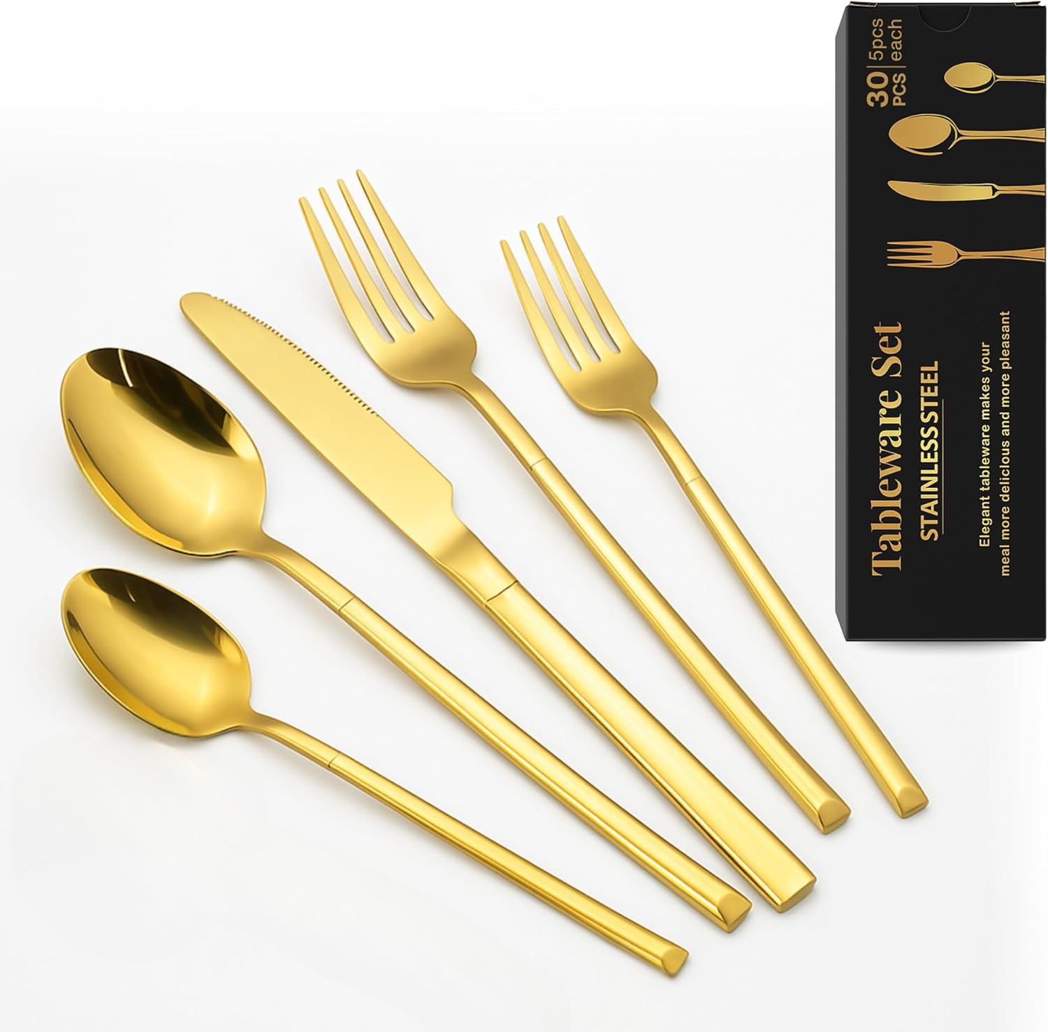 Nexso 30pcs Gold Cutlery Set Stainless Steel Mirror Finish