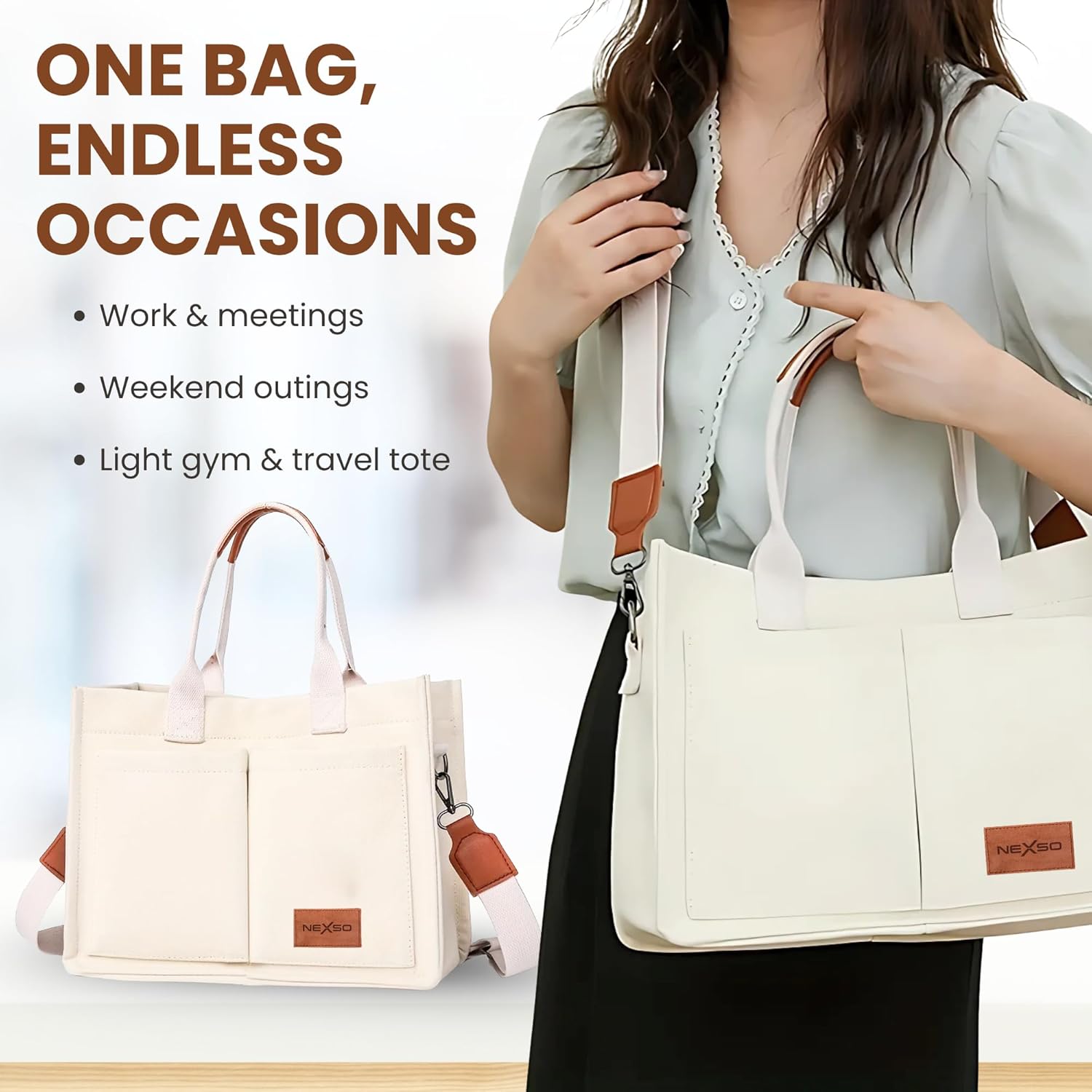 NEXSO Women’s Canvas Handbag – Beige Tote Shoulder Bag