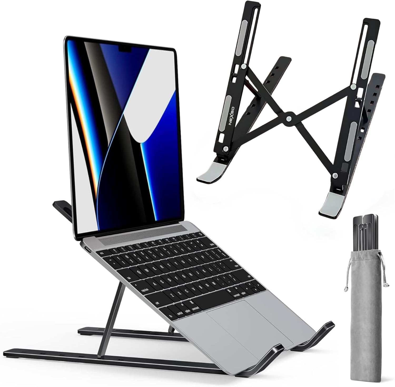 Nexso Adjustable Laptop Stand Silver Aluminium 7-Angle