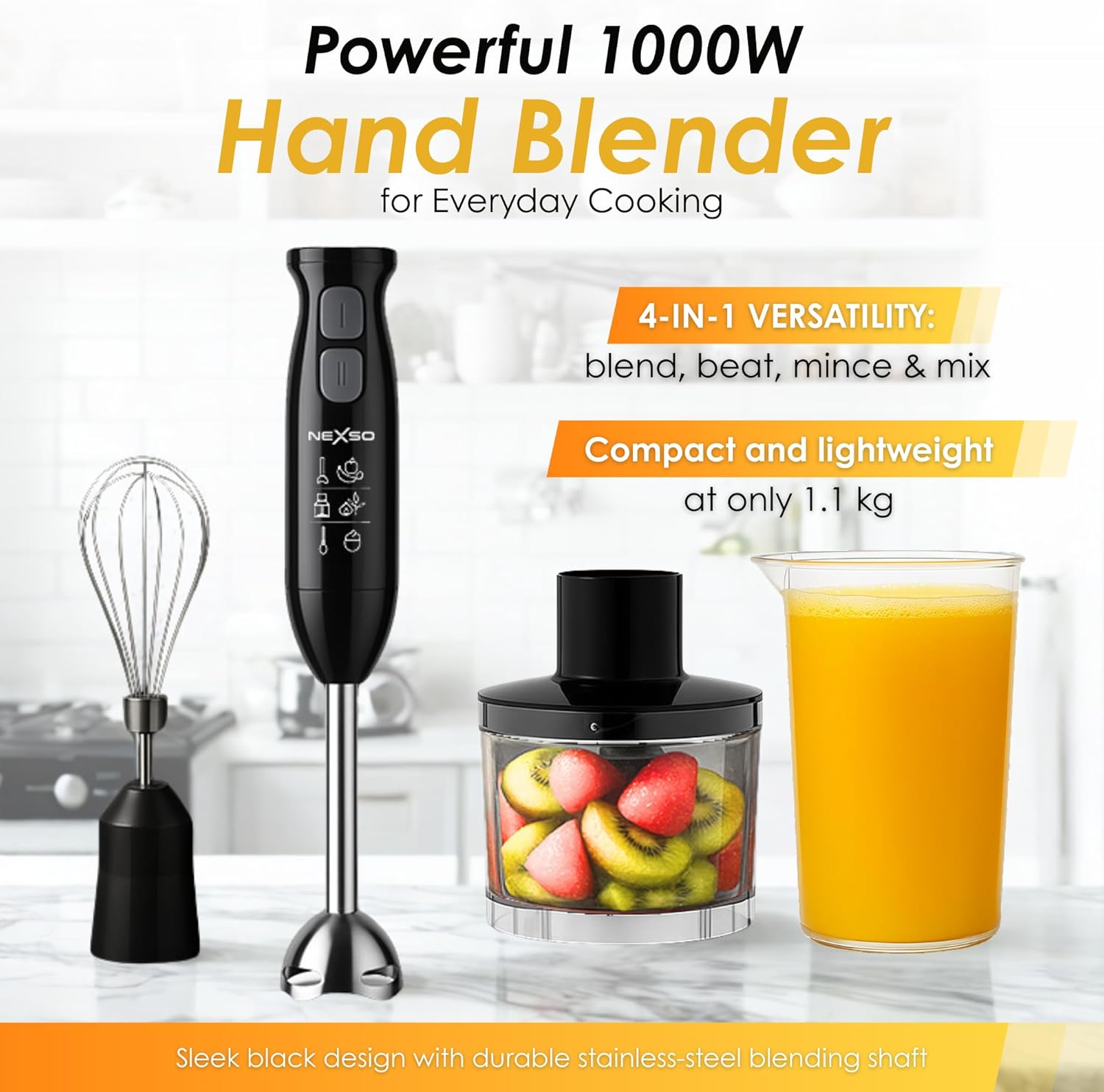 NEXSO 4-in-1 Hand Blender 1000W – Electric Stick Mixer Set