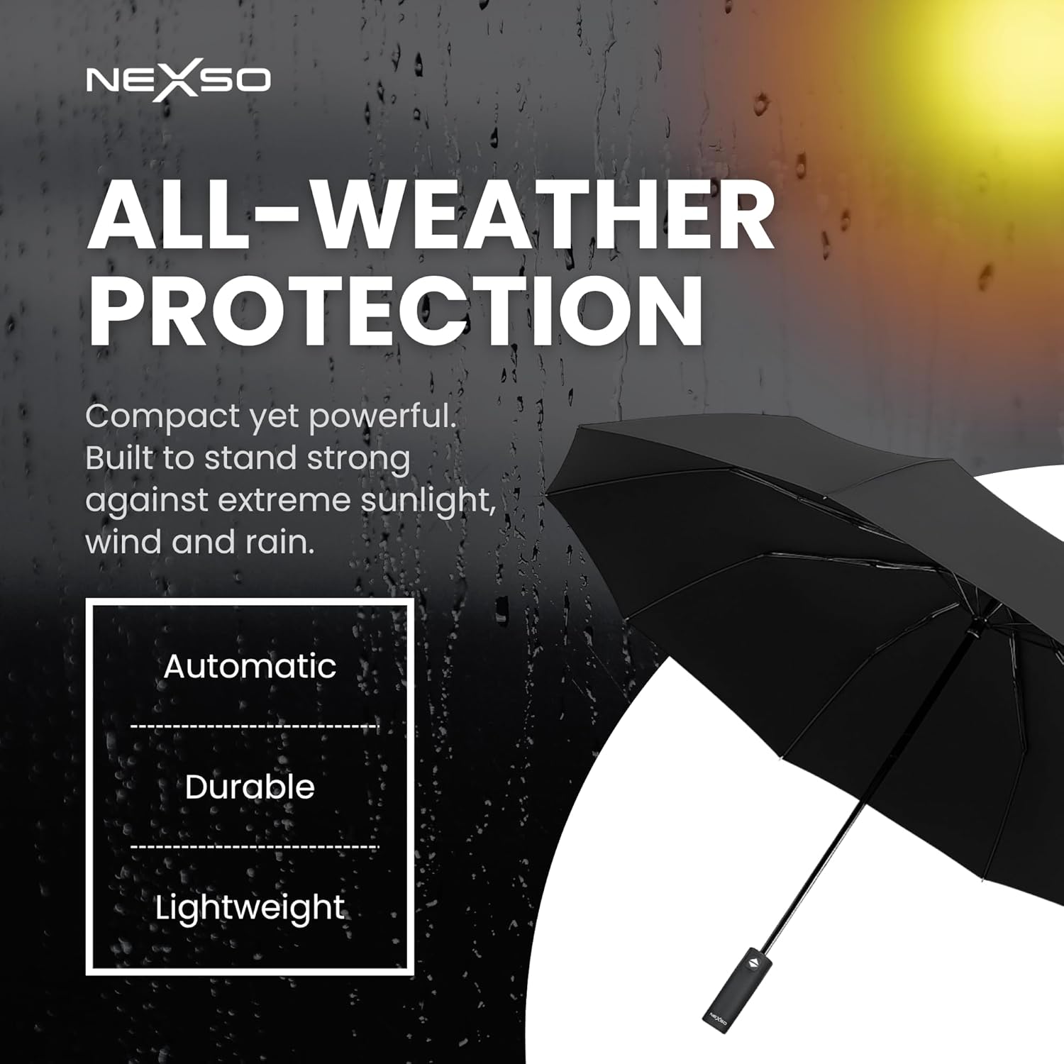 Nexso Compact Travel Umbrella UV50+ Windproof Auto — Black (UAE)