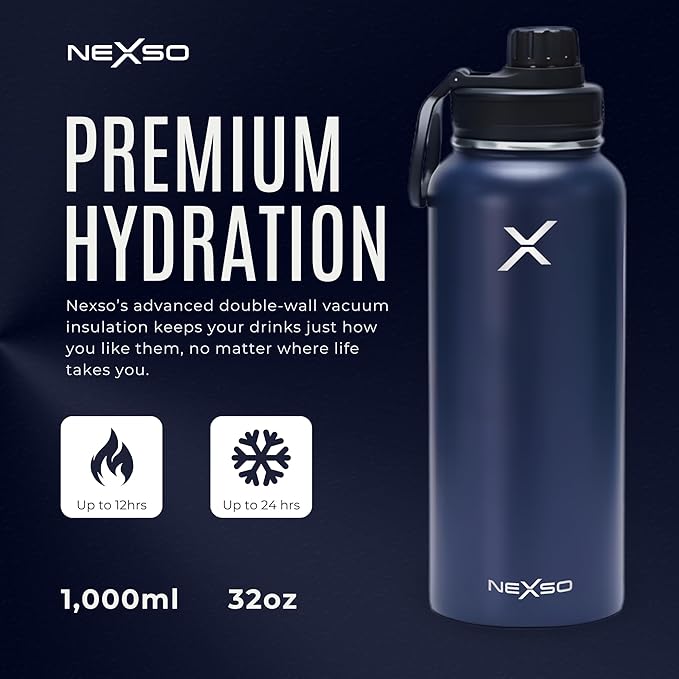 Insulated Stainless Steel Water Bottle 1000ml | Double Wall Thermos with 3 Leak-Proof Lids, Straw Brush & Carrying Bag – Hot & Cold Flask for Gym, Travel, Office & Outdoor Use