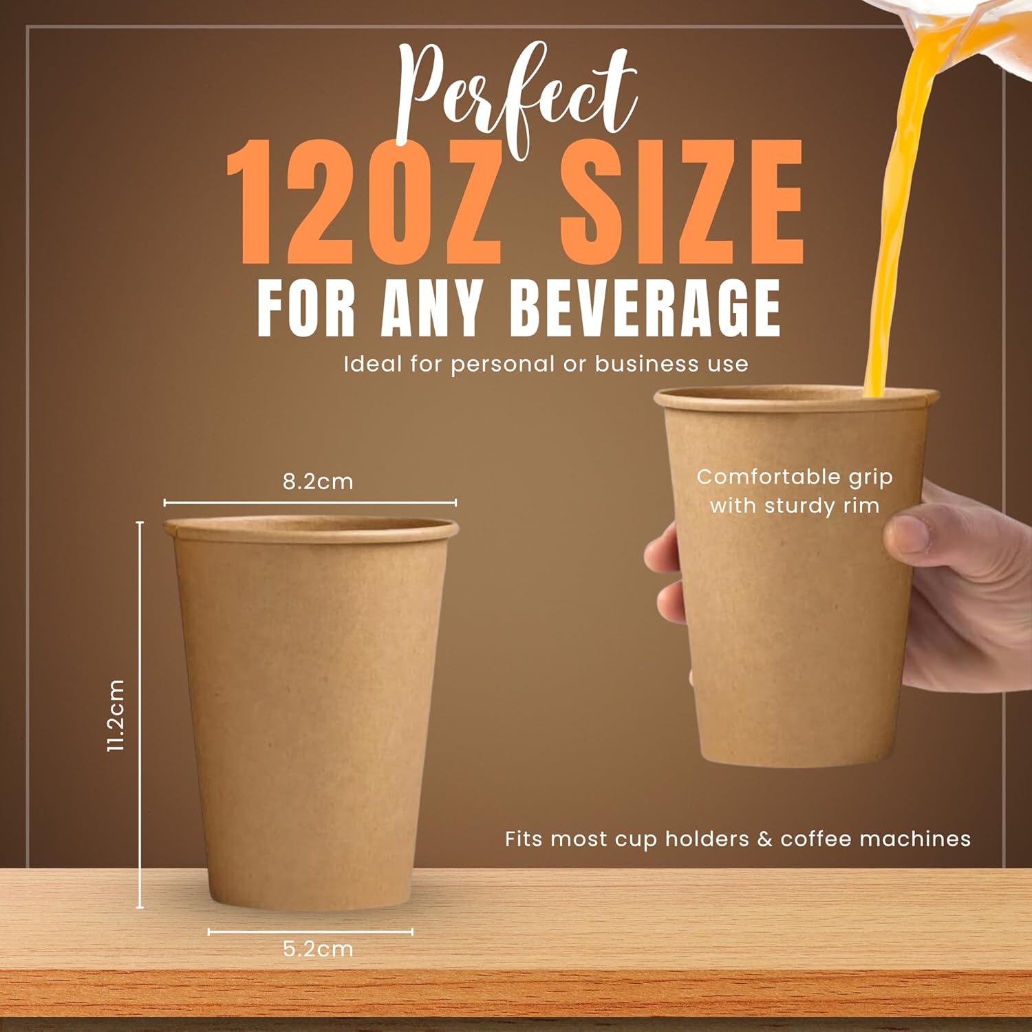 NEXSO 12oz Brown Disposable Coffee Cups – Eco-Friendly 50pcs