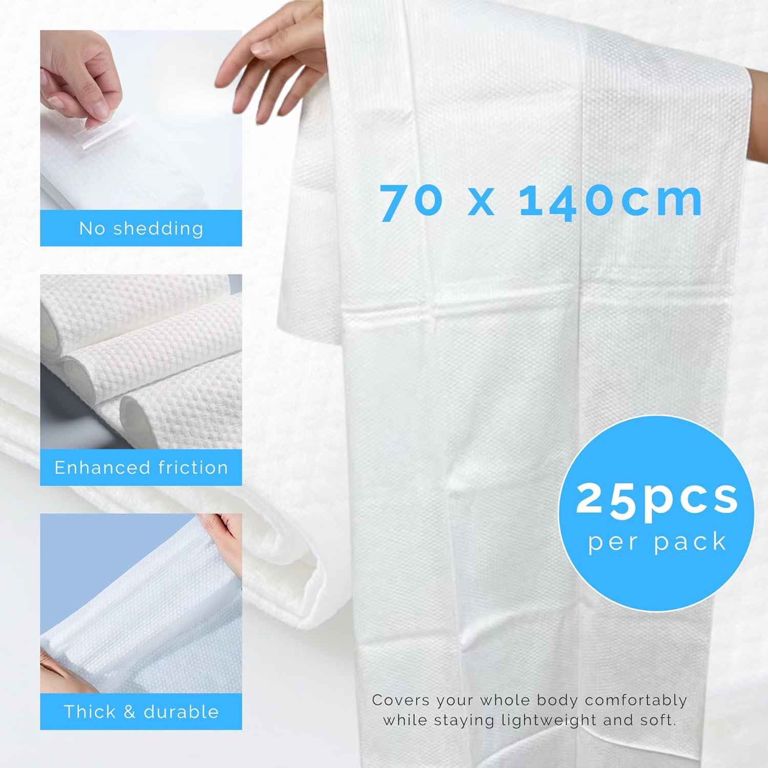 NEXSO Disposable Bath Towels 25 Pack – Ultra Soft, Super Absorbent & Quick Dry Single-Use Towels for Travel, Hotels, Gym, Spa & Home | Eco-Friendly & Skin Safe | 70x140cm