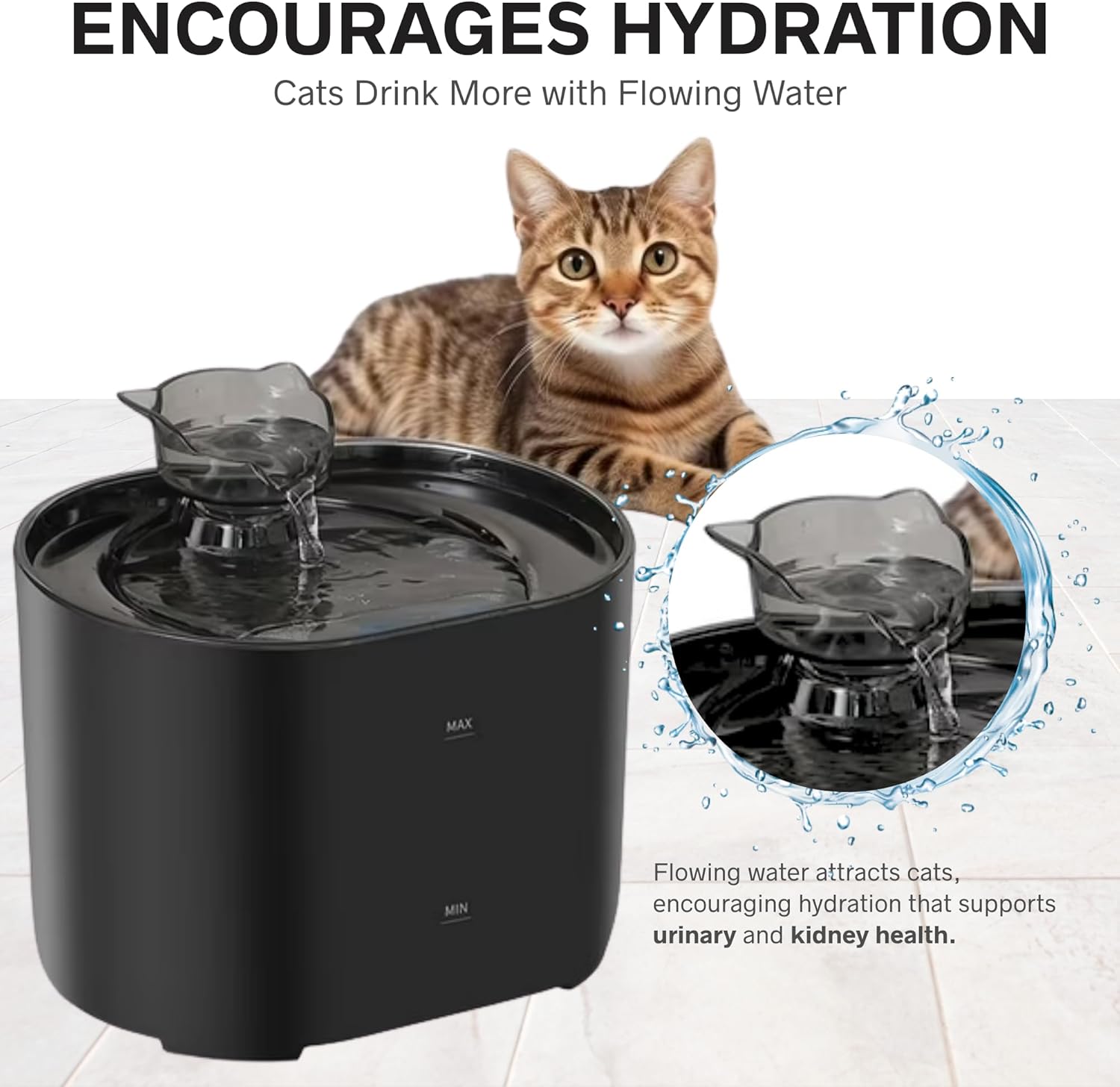 Nexso 2.2L Cat Water Fountain Black Silent 4-Layer Filter