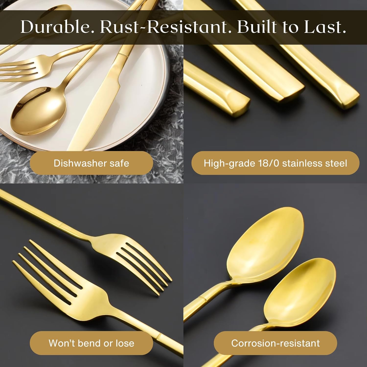 Nexso 30pcs Gold Cutlery Set Stainless Steel Mirror Finish