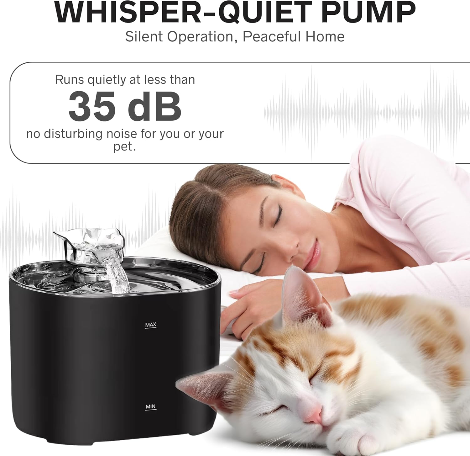 Nexso 2.2L Cat Water Fountain Black Silent 4-Layer Filter