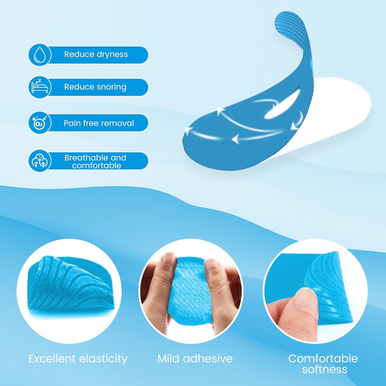 Yhemday Mouth Tape for Sleeping - Anti Snoring Strips for Better Sleep - Comfortable & Hypoallergenic - Promote Nasal Breathing (Blue, 30)
