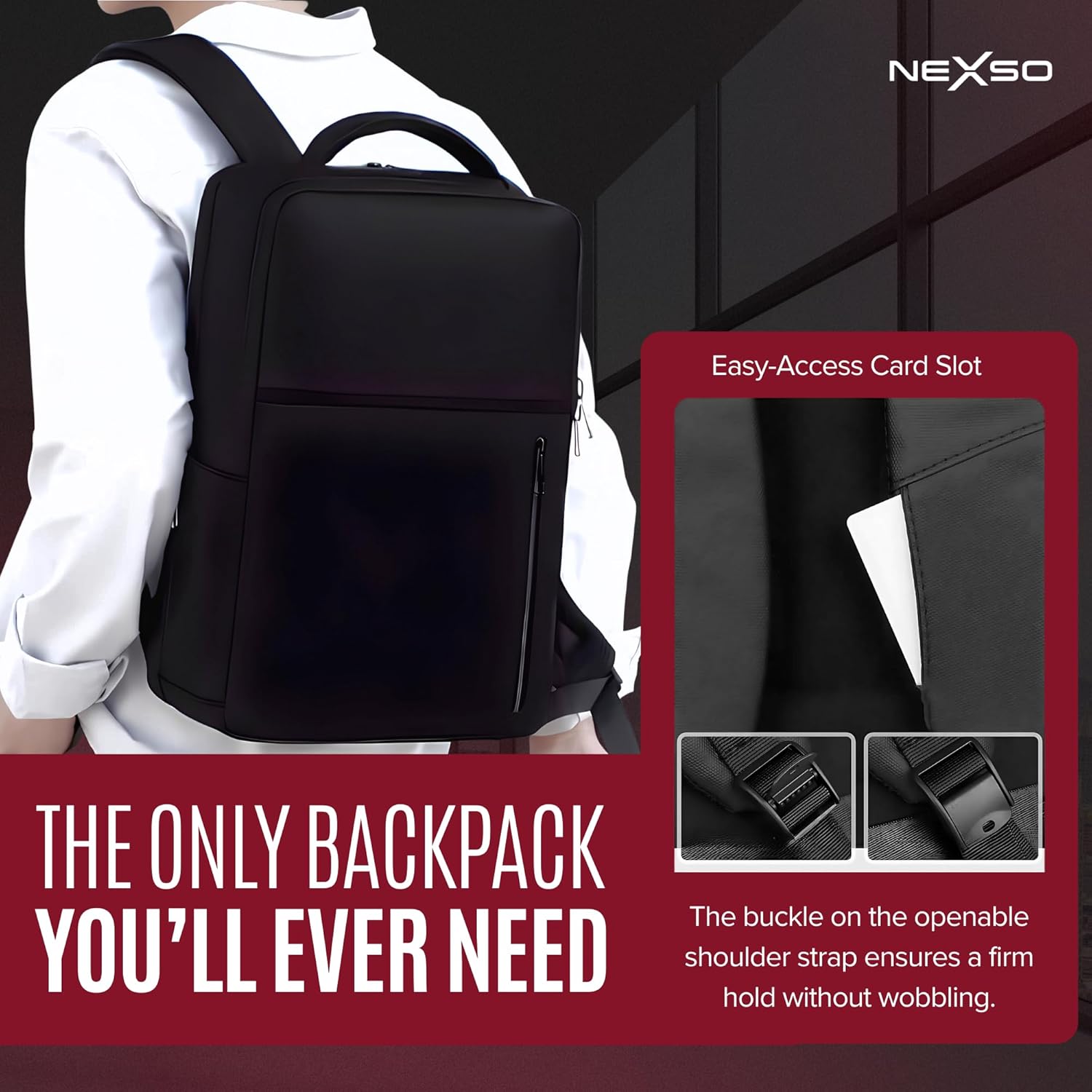 NEXSO Men’s Black Backpack UAE – Waterproof Laptop Travel Bag