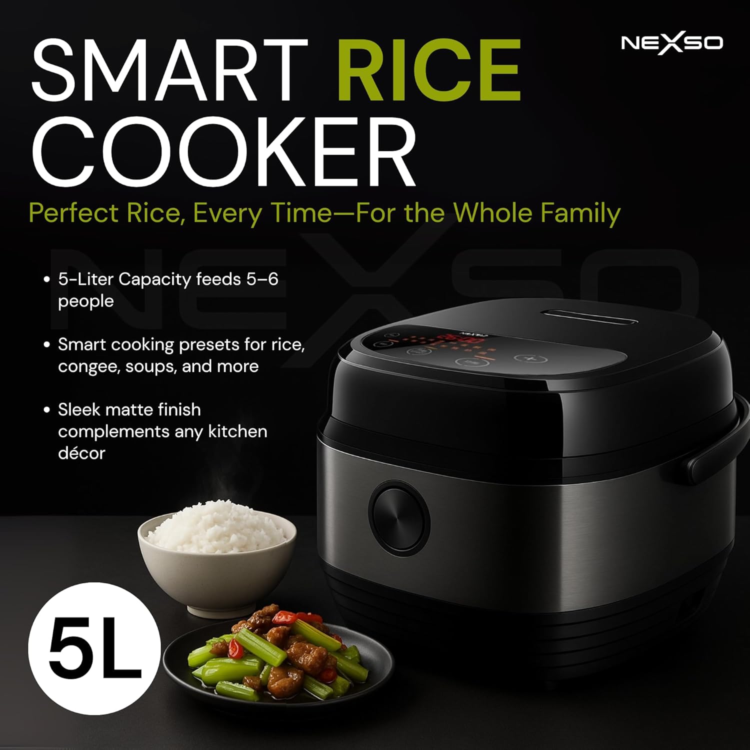 Nexso 5L Electric Rice Cooker Non-Stick Multi-Function