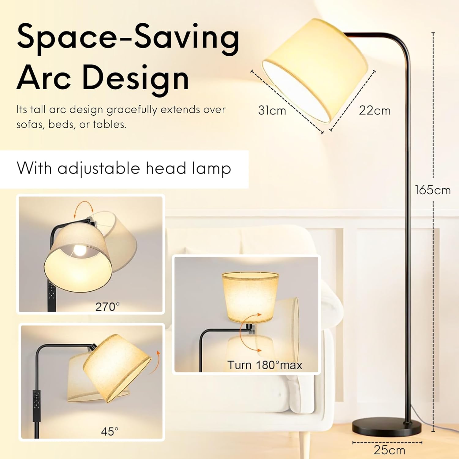 Nexso Fully Arc Floor Lamp Black 3-Color Remote LED
