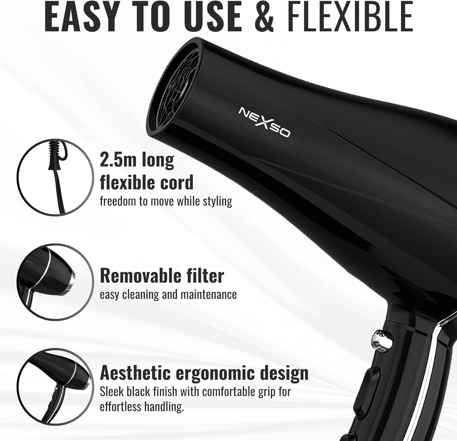 Nexso 2600W Hair Dryer with Diffuser Ionic Fast Drying