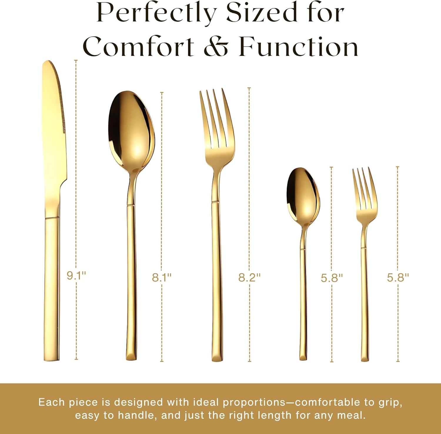 Nexso 30pcs Gold Cutlery Set Stainless Steel Mirror Finish
