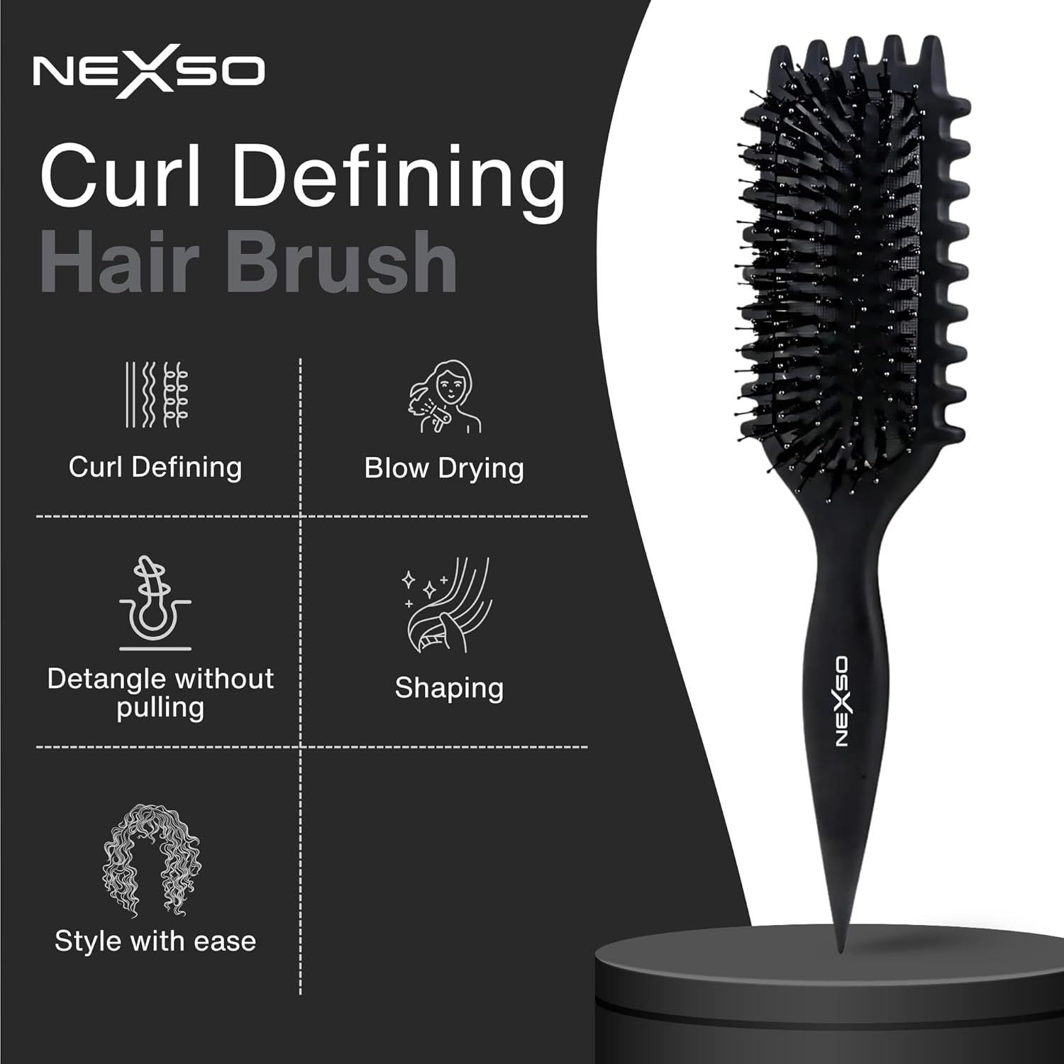 Nexso Curl Defining Hair Brush – Heat-Resistant, Black